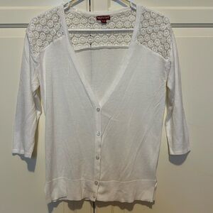 White button-up women’s cardigan
